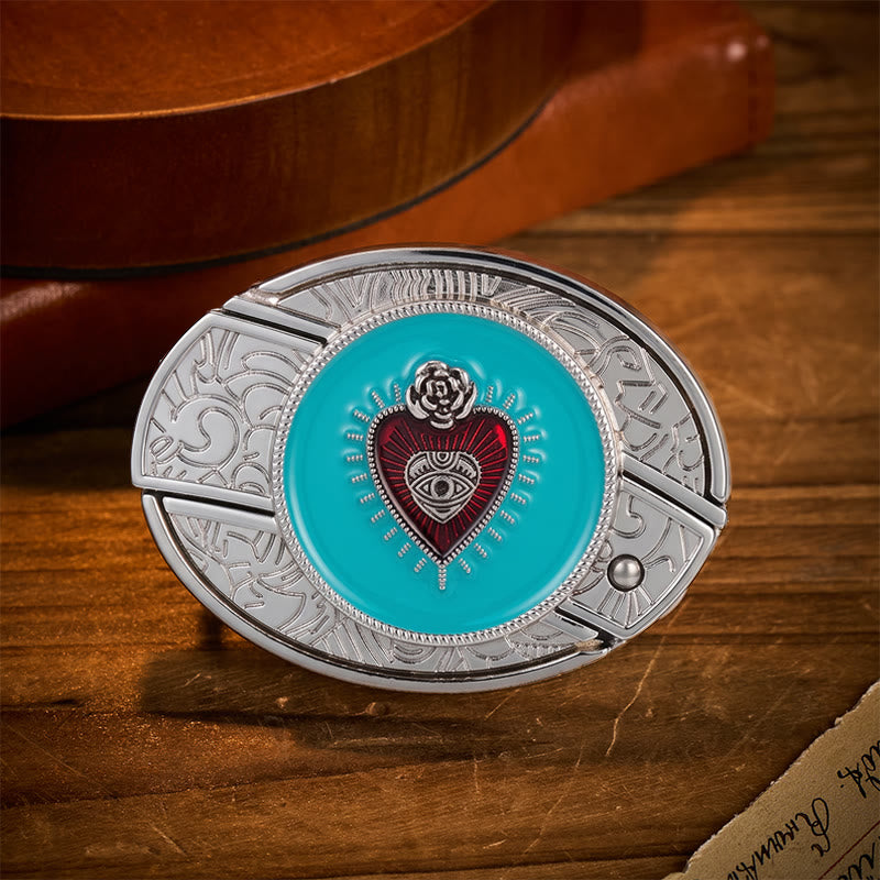 Rose & Evil Eye Turquoise Enamel Hidden Folding Knife Buckle Leather Belt - Turquoise Evil Eye - Without Belt - Not Included Belt - image 0