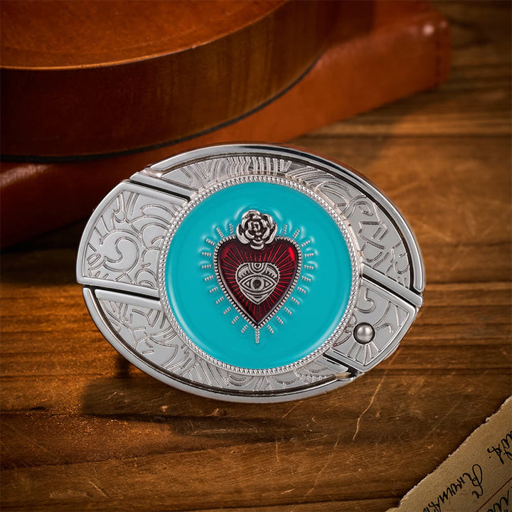 Rose & Evil Eye Turquoise Enamel Hidden Folding Knife Buckle Leather Belt - Turquoise Evil Eye - Without Belt - Not Included Belt - image 0