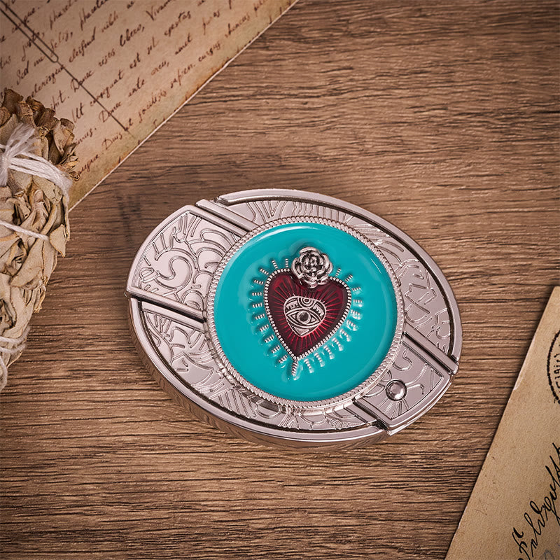 Rose & Evil Eye Turquoise Enamel Hidden Folding Knife Buckle Leather Belt - image 10
