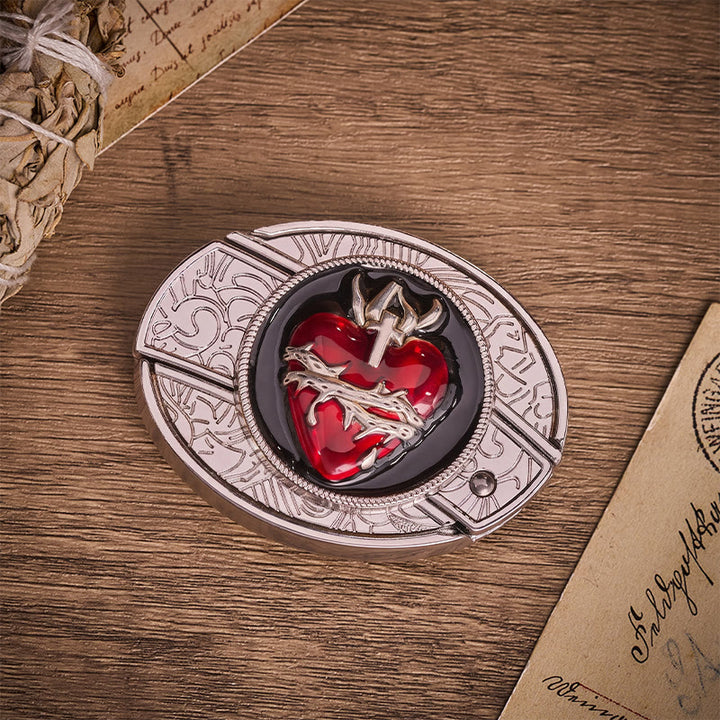 Bleeding Sacred Heart With Thorns Hidden Folding Knife Buckle Leather Belt - image 9