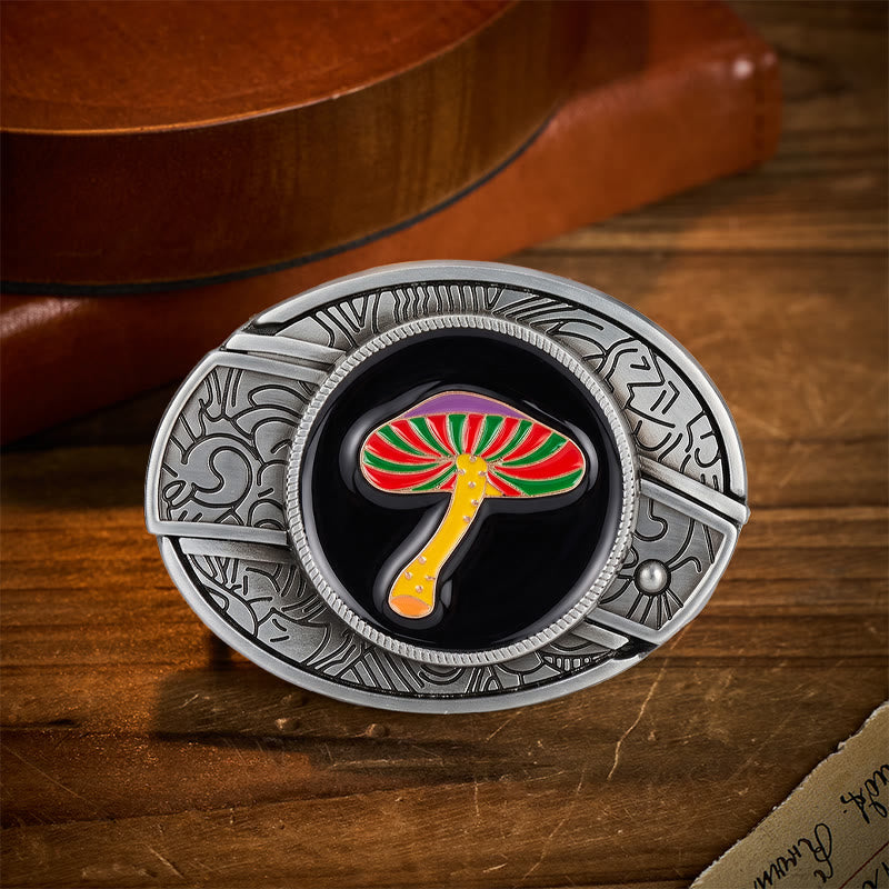 Rainbow Psychedelic Mushroom Hidden Folding Knife Buckle Leather Belt - Rainbow Mushroom - Without Belt - Not Included Belt - image 0