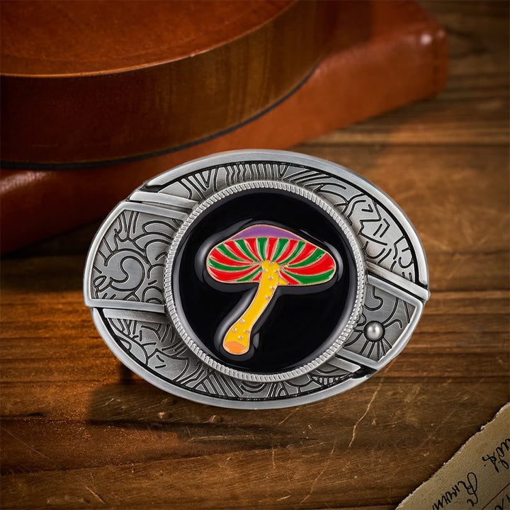 Rainbow Psychedelic Mushroom Hidden Folding Knife Buckle Leather Belt - Rainbow Mushroom - Without Belt - Not Included Belt - image 0