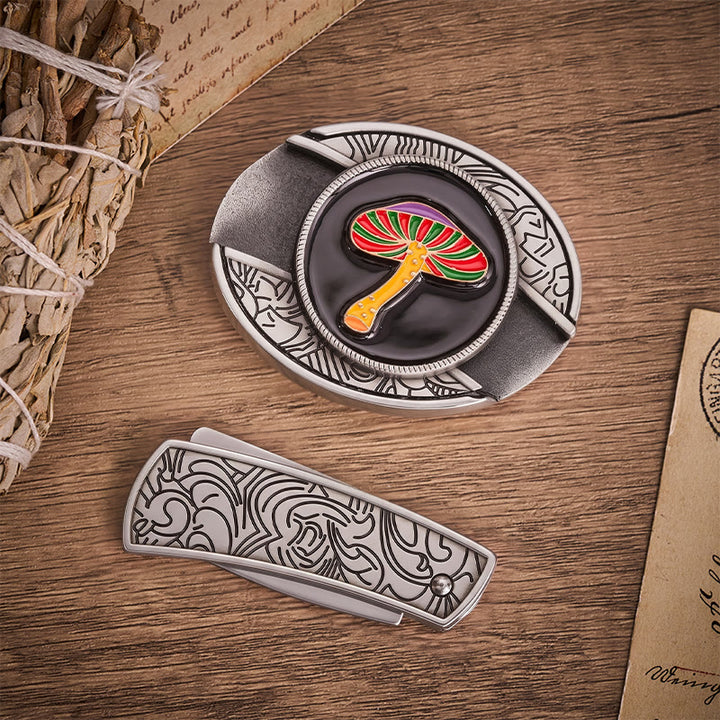 Rainbow Psychedelic Mushroom Hidden Folding Knife Buckle Leather Belt - image 10
