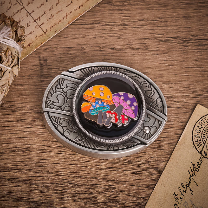 Magic Mushrooms Colorful Enamel Hidden Folding Knife Buckle Leather Belt - image 10