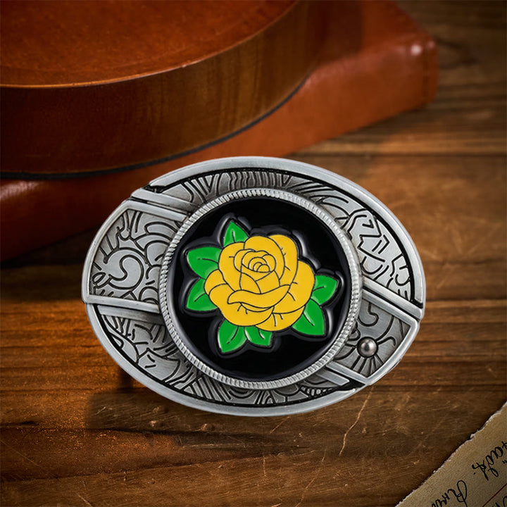 Friendship Yellow Rose Western Hidden Folding Knife Buckle Leather Belt - Yellow Rose - Without Belt - Not Included Belt - image 0