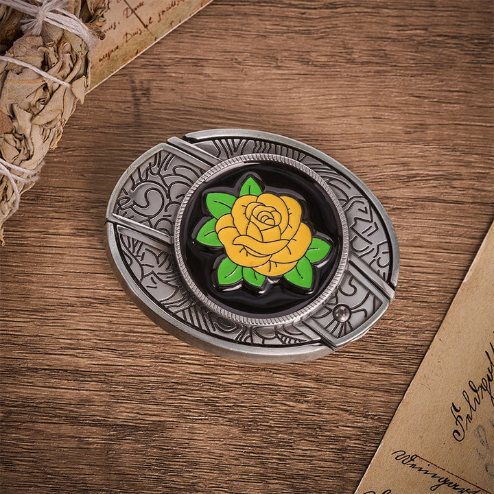 Friendship Yellow Rose Western Hidden Folding Knife Buckle Leather Belt - image 10