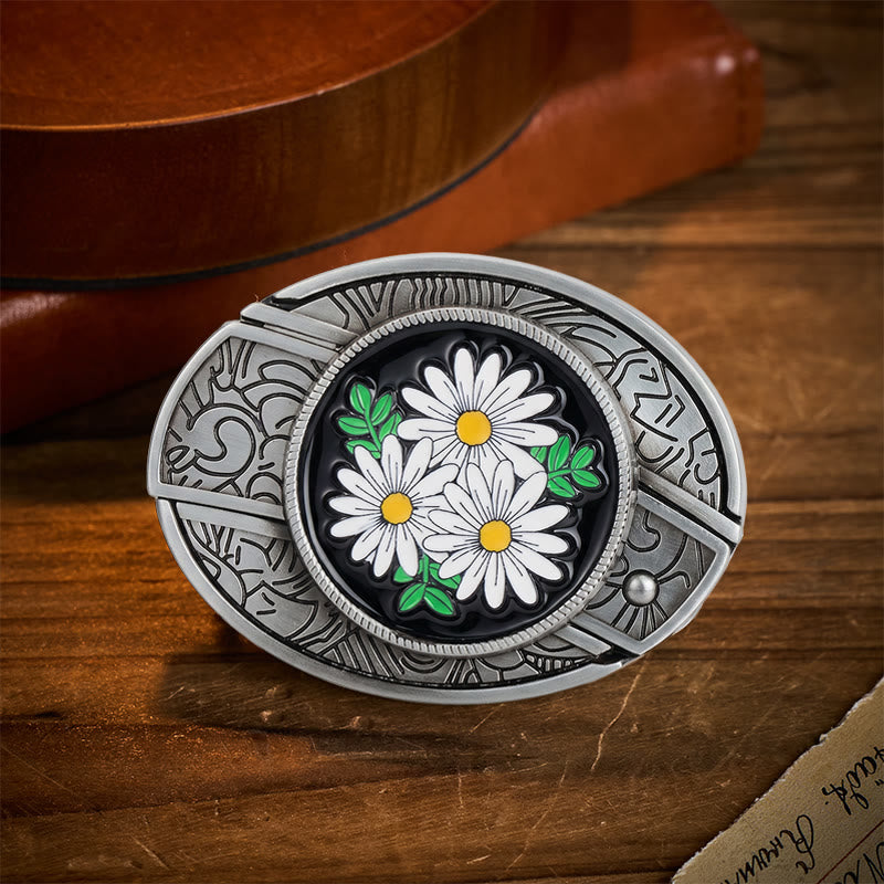 White Daisy Daydream Hidden Folding Knife Buckle Leather Belt - White Daisy - Without Belt - Not Included Belt - image 0
