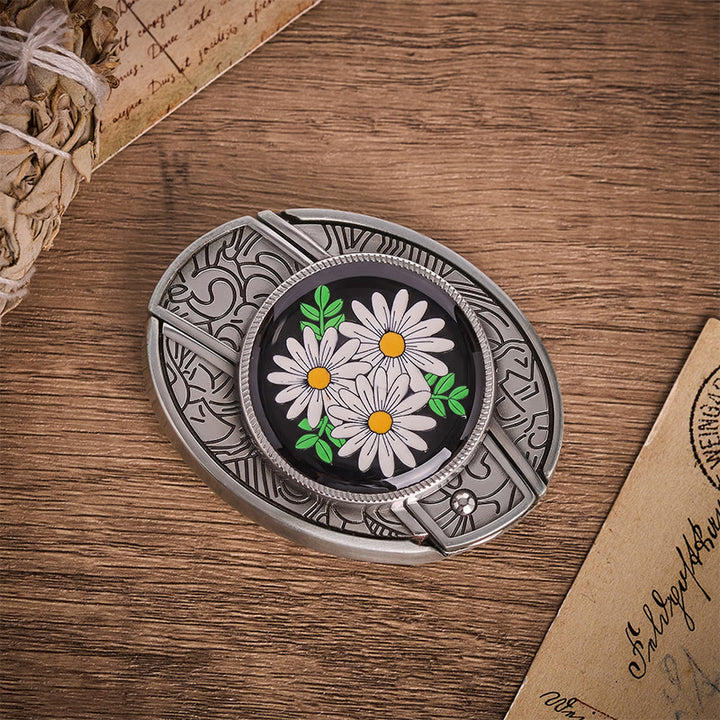 White Daisy Daydream Hidden Folding Knife Buckle Leather Belt - image 9