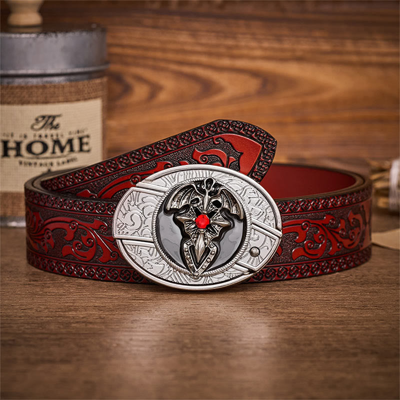 Gothic Dragon Bat Hidden Folding Knife Buckle Leather Belt - Dragon Bat - Black Embossed Eagle Belt - 42 - image 2