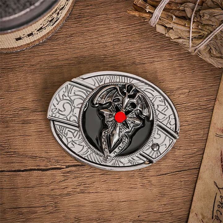 Gothic Dragon Bat Hidden Folding Knife Buckle Leather Belt - image 9