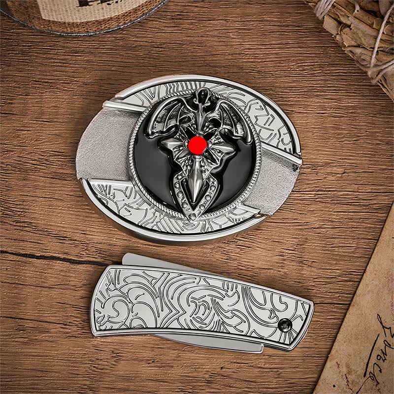 Gothic Dragon Bat Hidden Folding Knife Buckle Leather Belt - image 10