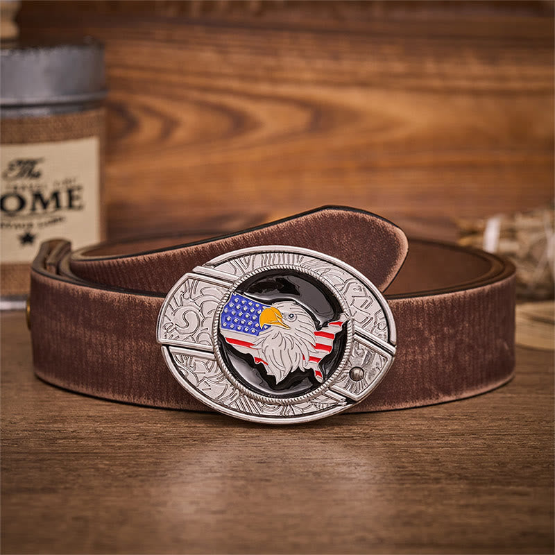 Freedom American Eagle Flag Hidden Folding Knife Buckle Leather Belt - American Eagle Flag - Brown Distressed Belt - 42 - image 5