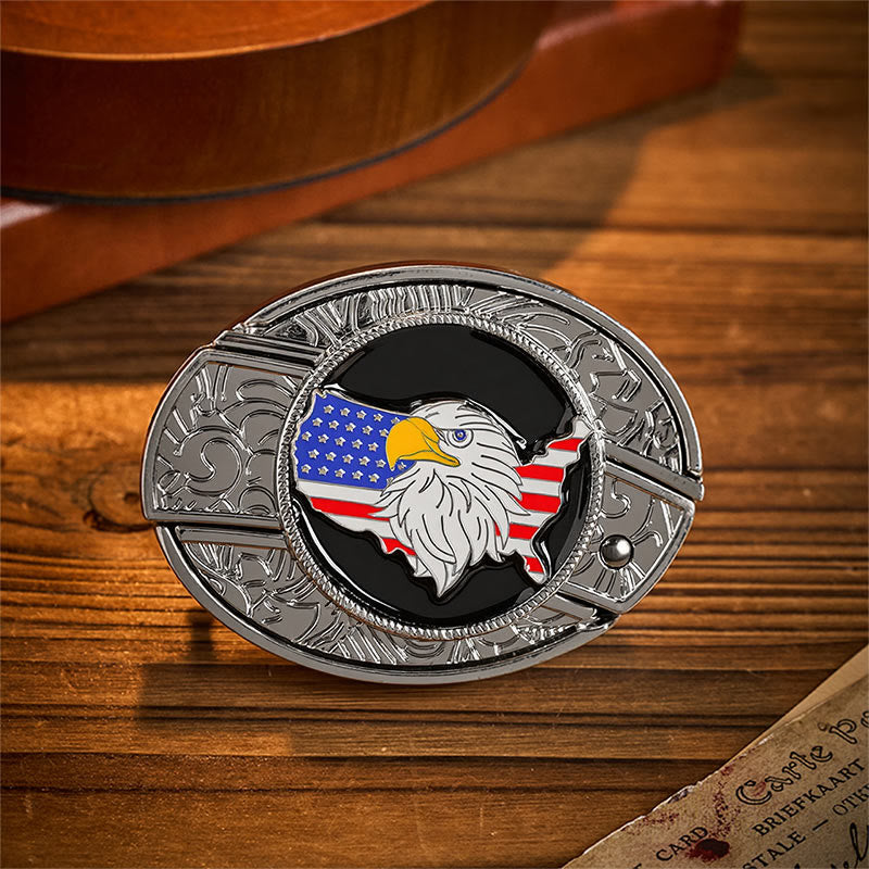 Freedom American Eagle Flag Hidden Folding Knife Buckle Leather Belt - American Eagle Flag - Without Belt - Not Included Belt - image 0