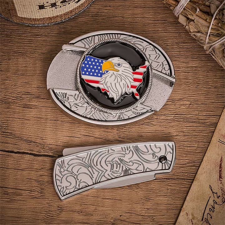 Freedom American Eagle Flag Hidden Folding Knife Buckle Leather Belt - image 10