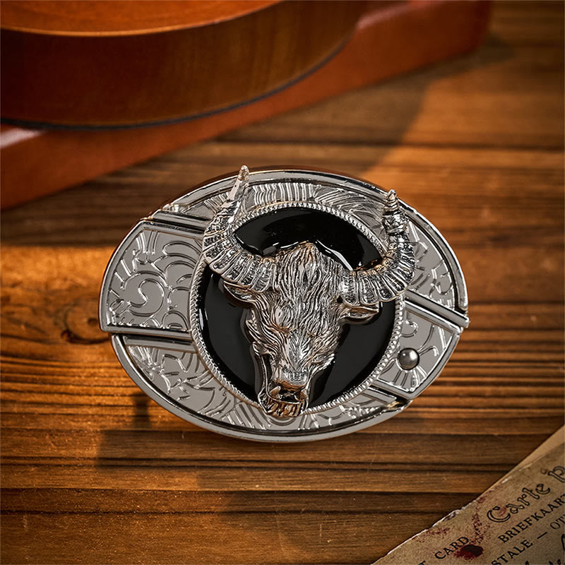 Longhorn Legend Bull Head Hidden Folding Knife Buckle Leather Belt - Longhorn Bull - Without Belt - Not Included Belt - image 0