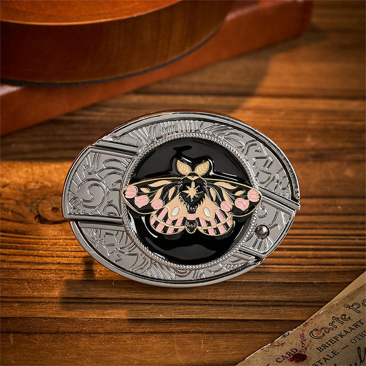 Pink & Gold Mystic Moth Hidden Folding Knife Buckle Leather Belt - Moth - Without Belt - Not Included Belt - image 0