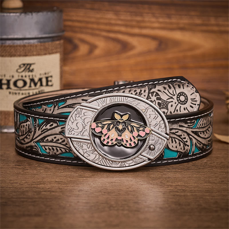 Pink & Gold Mystic Moth Hidden Folding Knife Buckle Leather Belt - Moth - Gray Floral Belt - 42 - image 8