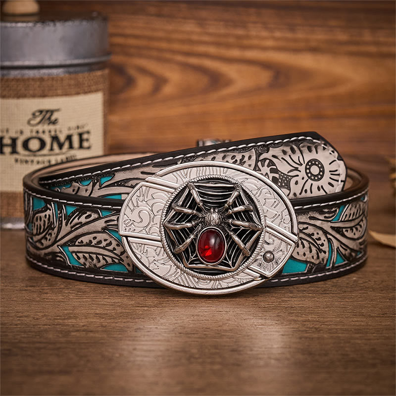 Blood Web Gothic Spider Hidden Folding Knife Buckle Leather Belt - Spider - Gray Floral Belt - 42 - image 8