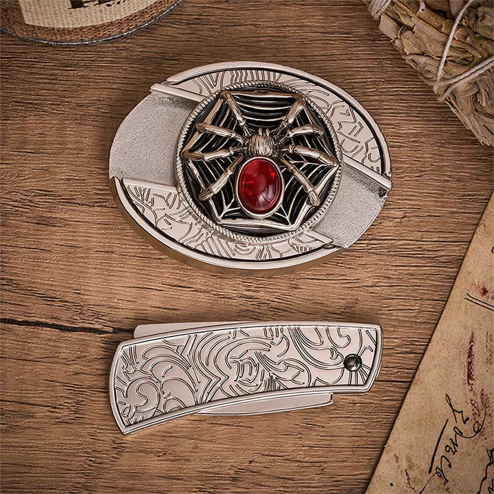 Blood Web Gothic Spider Hidden Folding Knife Buckle Leather Belt - image 10