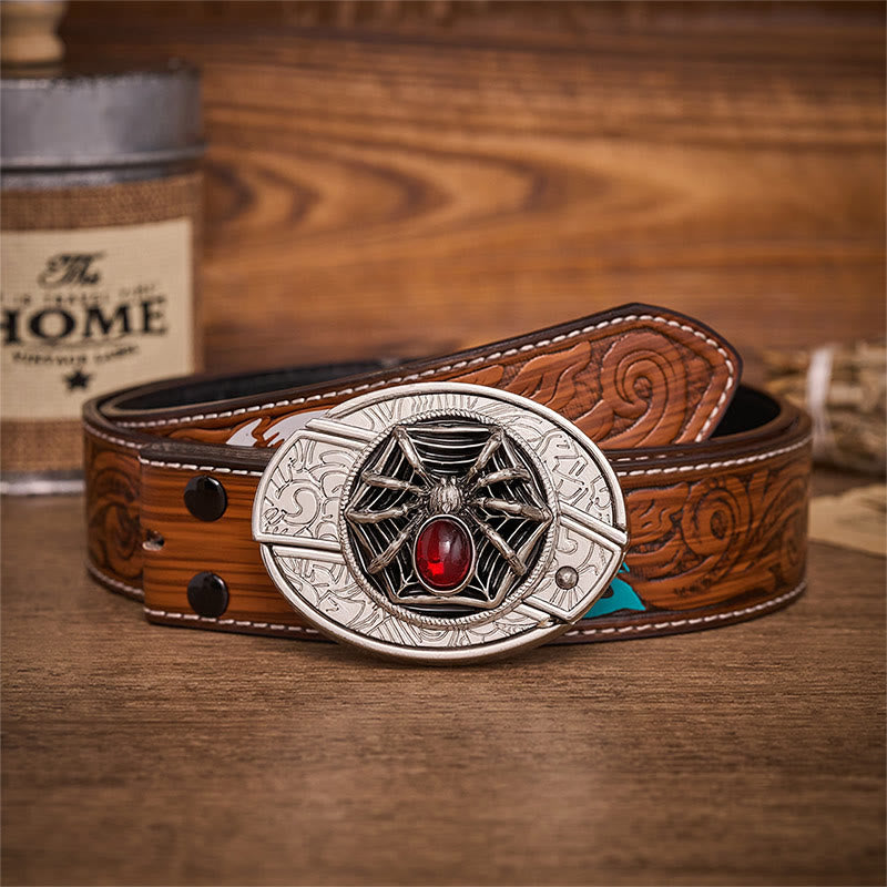 Blood Web Gothic Spider Hidden Folding Knife Buckle Leather Belt - Spider - Brown Feather Belt - 40 - image 7