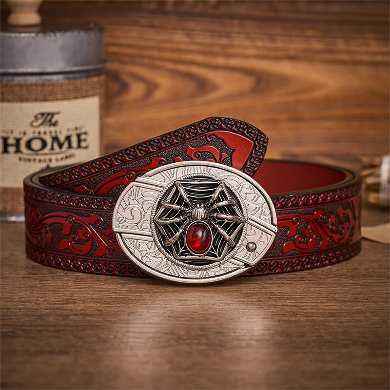 Blood Web Gothic Spider Hidden Folding Knife Buckle Leather Belt - Spider - Brown Carved Belt - 42 - image 6