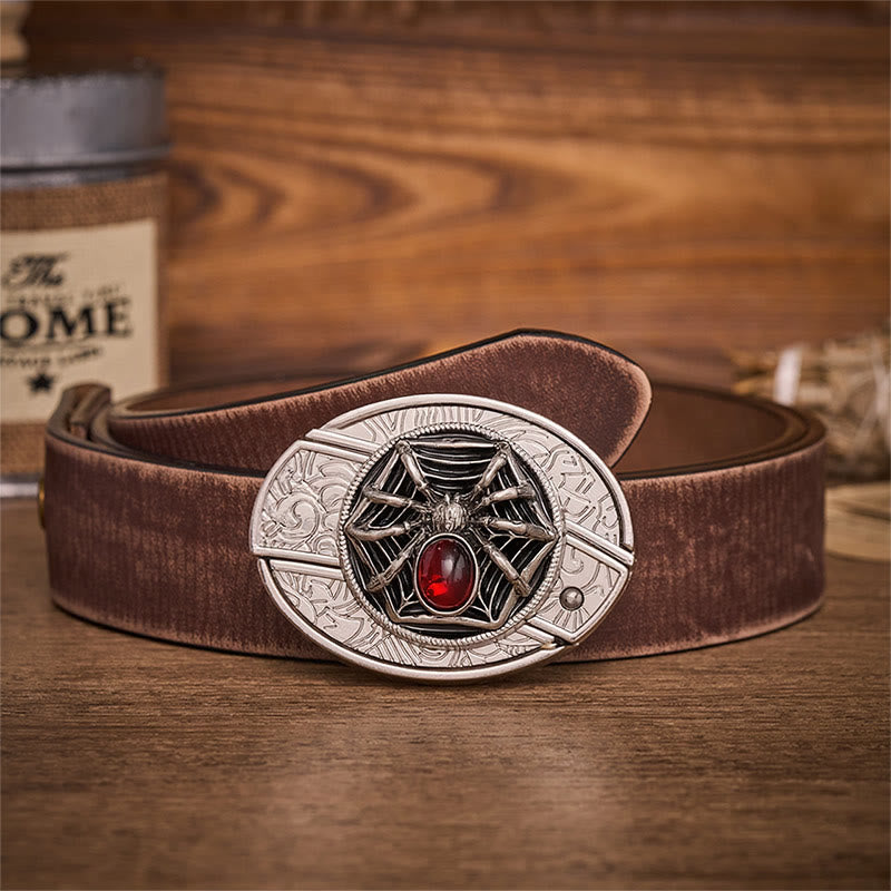 Blood Web Gothic Spider Hidden Folding Knife Buckle Leather Belt - Spider - Brown Distressed Belt - 42 - image 5