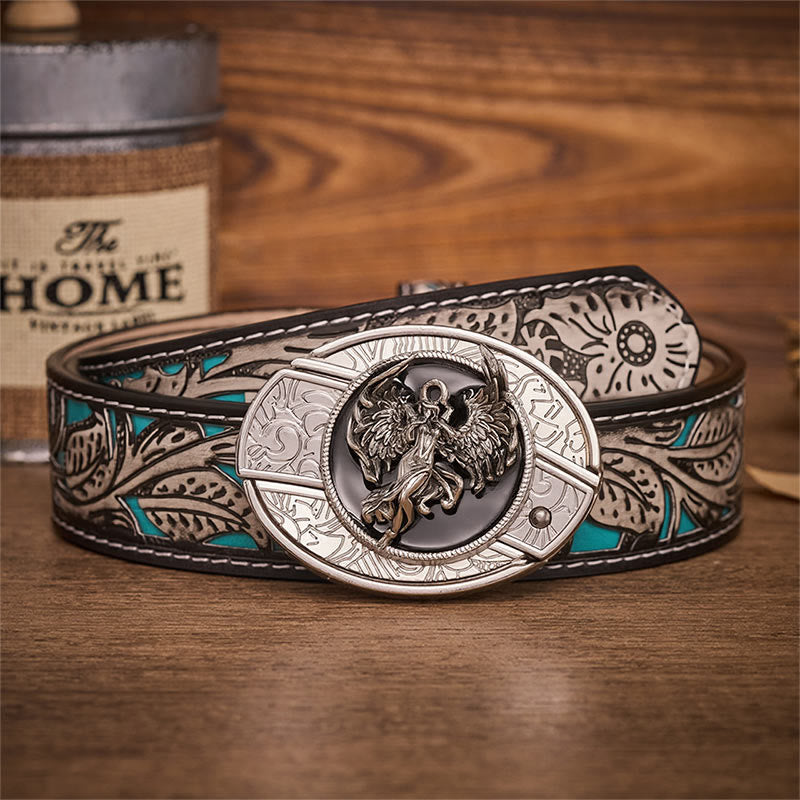Protection & Faith Angel Hidden Folding Knife Buckle Leather Belt - Angel - Gray Floral Belt - 42 - image 8