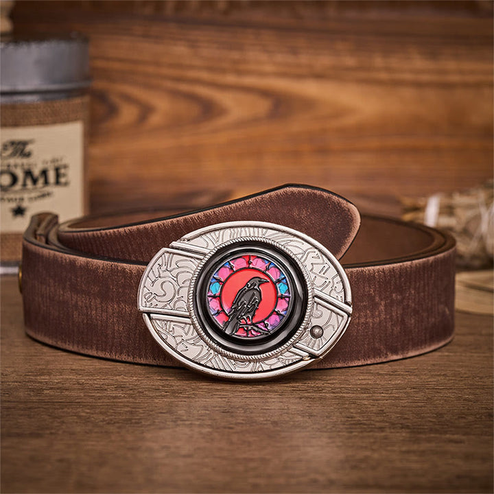 Midnight Raven Window Hidden Folding Knife Buckle Leather Belt - Raven Window - Brown Distressed Belt - 42 - image 5