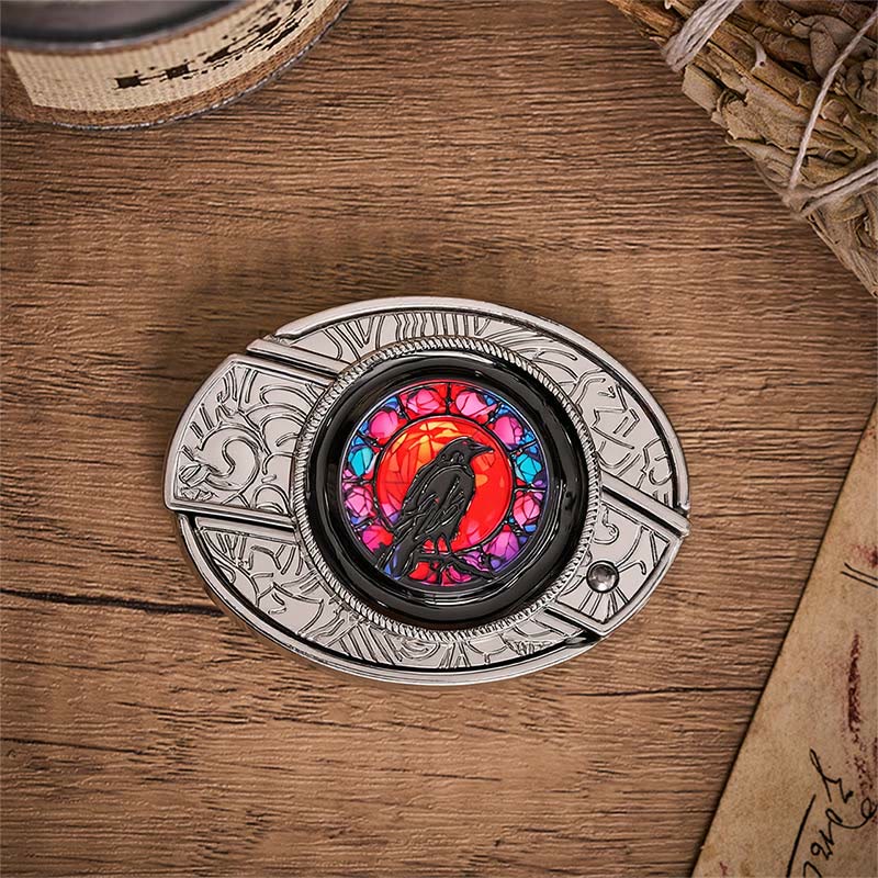 Midnight Raven Window Hidden Folding Knife Buckle Leather Belt - image 9