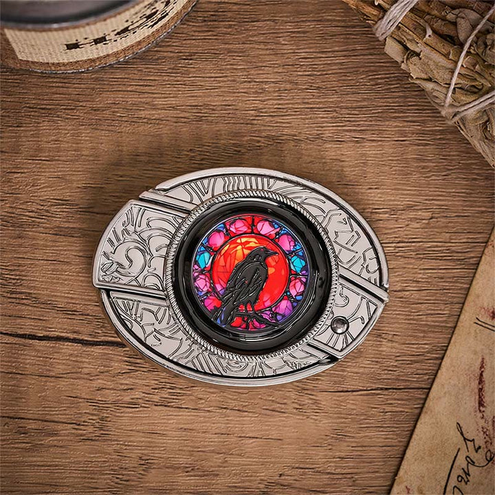 Midnight Raven Window Hidden Folding Knife Buckle Leather Belt - image 9