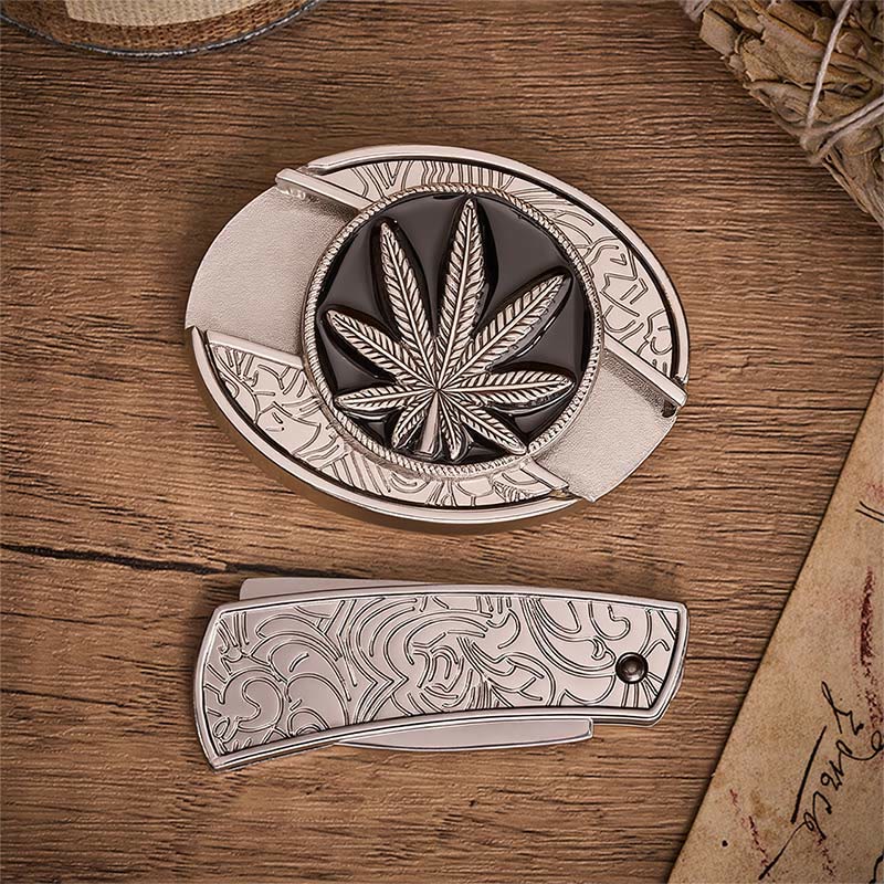 Desert Leaf Western Hidden Folding Knife Buckle Leather Belt - image 10