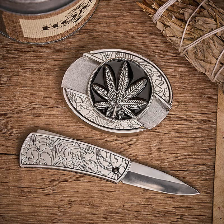 Desert Leaf Western Hidden Folding Knife Buckle Leather Belt - image 1
