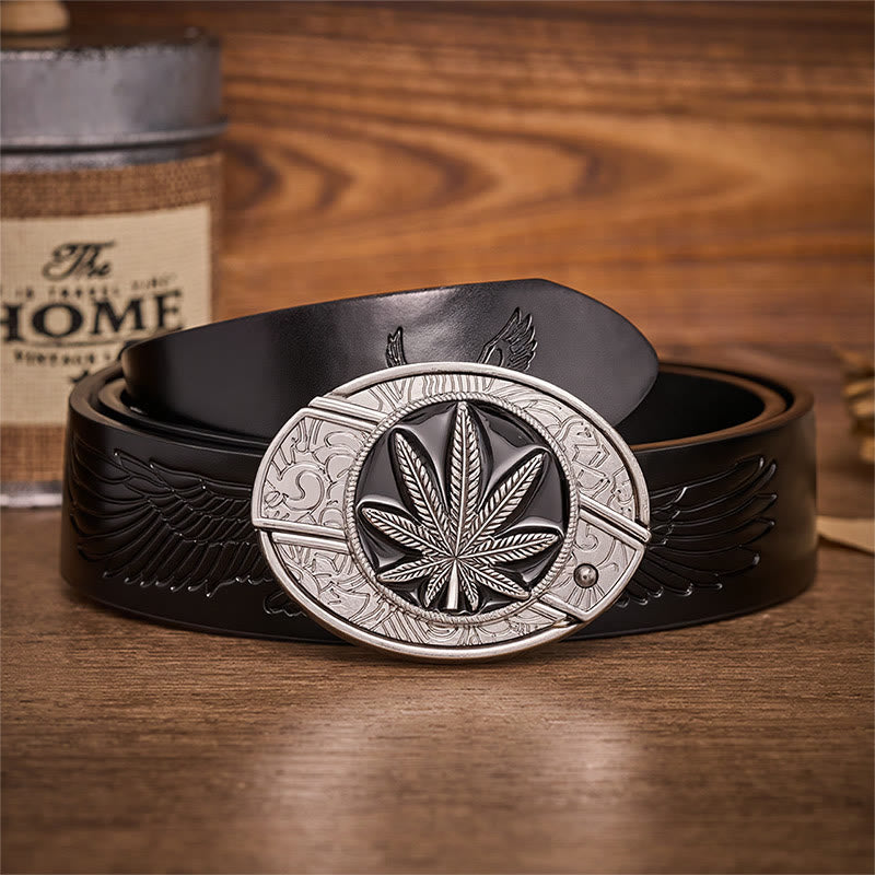 Desert Leaf Western Hidden Folding Knife Buckle Leather Belt - Desert Leaf - Black Embossed Eagle Belt - 42 - image 2