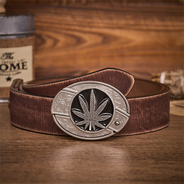 Desert Leaf Western Hidden Folding Knife Buckle Leather Belt - Desert Leaf - Brown Distressed Belt - 42 - image 5