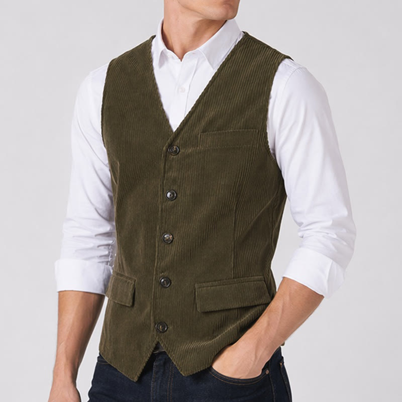 Minimalist V-Neck Retro Ivy League Corduroy Suit Vest - image 3