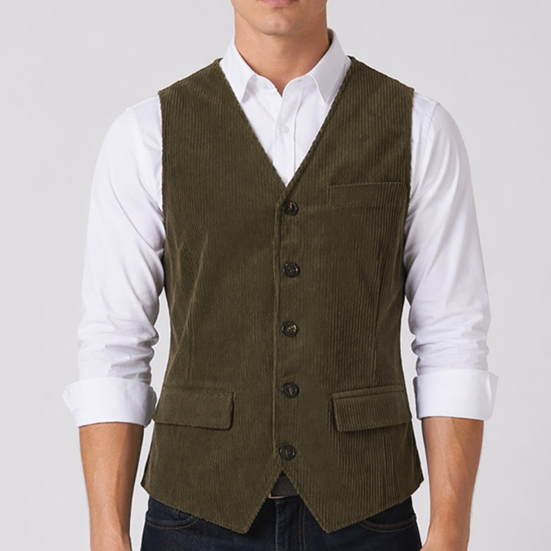 Minimalist V-Neck Retro Ivy League Corduroy Suit Vest - image 1
