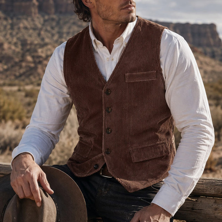 Minimalist V-Neck Retro Ivy League Corduroy Suit Vest - Dark Brown - XL - image 4