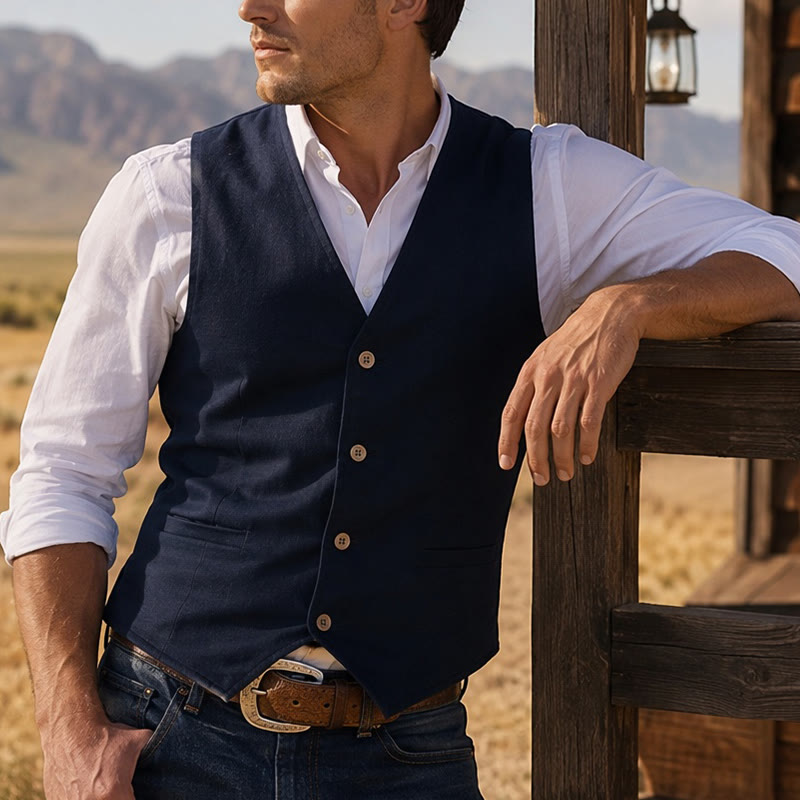 Daily Wear Breathable Casual Summer Linen Vest - Blue - 3XL - image 7