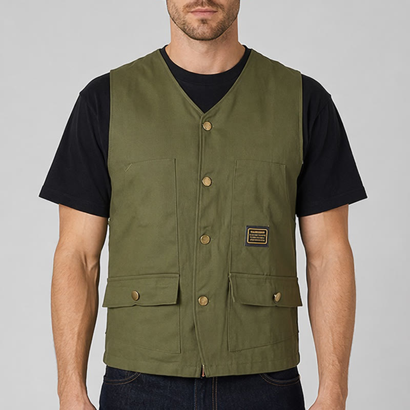 Multi-pocket Tactical Style Canvas Workwear Vest - image 1