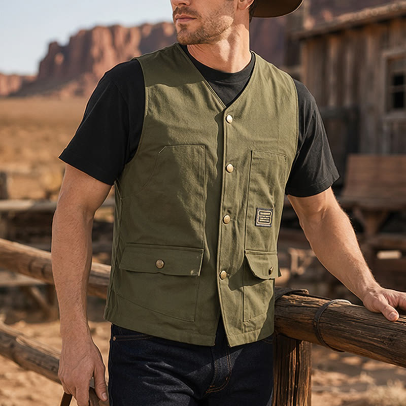 Multi-pocket Tactical Style Canvas Workwear Vest - Army Green - 3XL - image 0