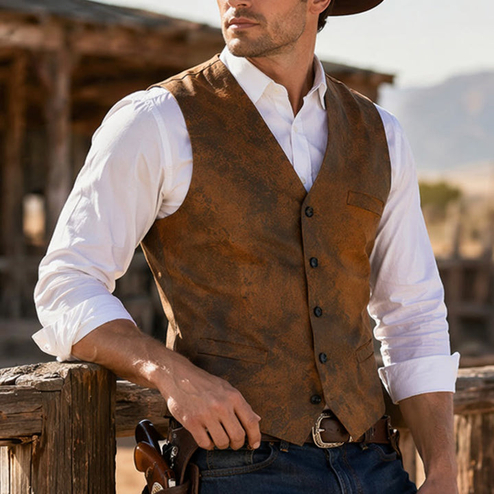 Men's Western Rugged Tobacco Brown Print Vest - Brown - 3XL - image 0