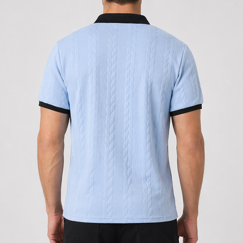 Men's Business Contrast Collar Casual Knit Polo Shirt - image 2