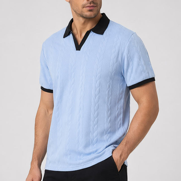 Men's Business Contrast Collar Casual Knit Polo Shirt - image 3