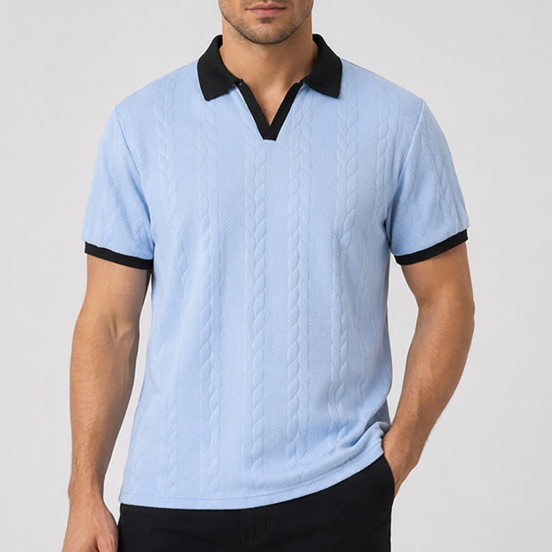 Men's Business Contrast Collar Casual Knit Polo Shirt - image 1