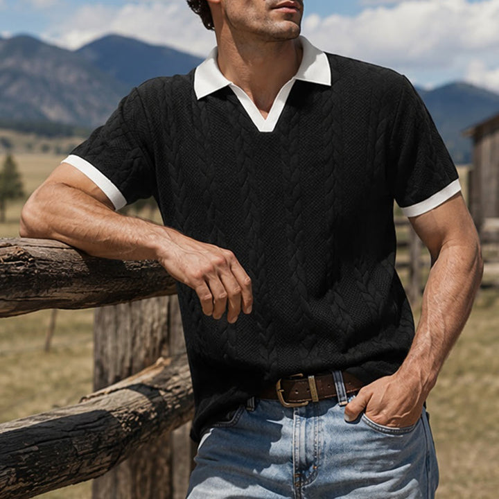 Men's Business Contrast Collar Casual Knit Polo Shirt - Black - 3XL - image 10