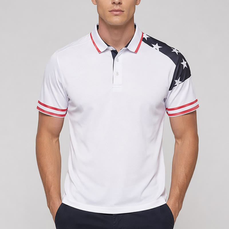 Men's Flag Inspired Patriotic Star Print Polo Shirt - image 1