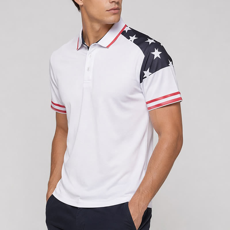Men's Flag Inspired Patriotic Star Print Polo Shirt - image 2