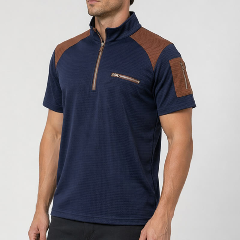 Men's Waffle Texture Zipper Detailed Polo Shirt - image 3