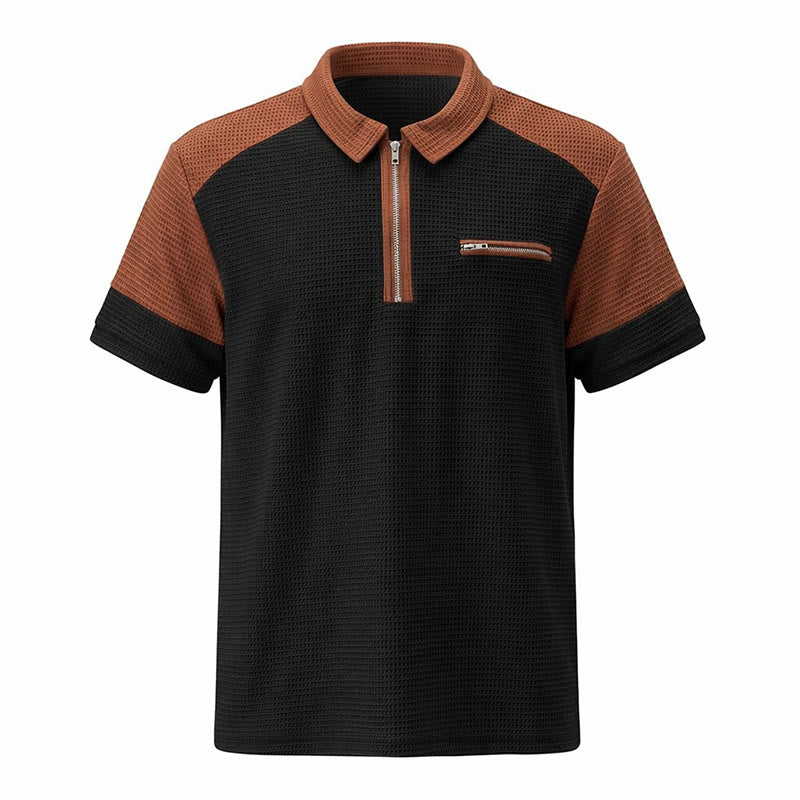 Men's Retro Color Block Zip Neck Summer Polo Shirt - image 15