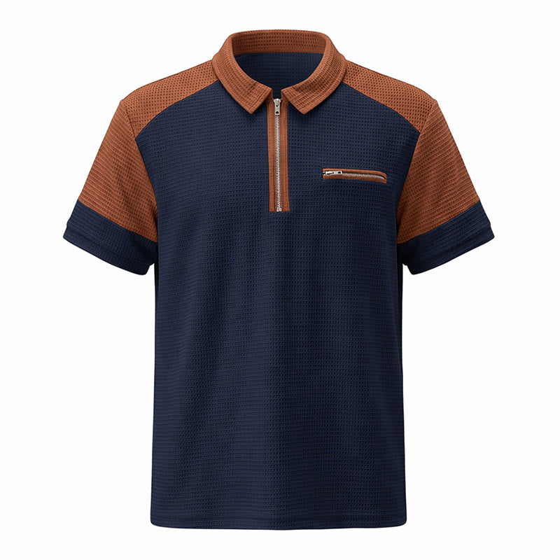Men's Retro Color Block Zip Neck Summer Polo Shirt - image 16